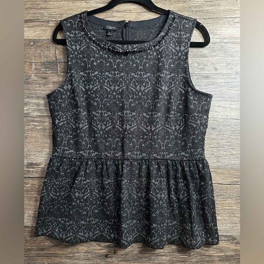 Talbots Black Peplum Blouse with Peter Pan Collar